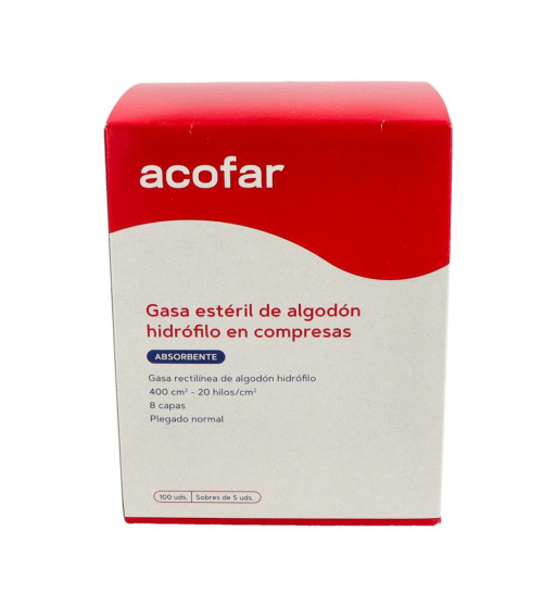 GASA ESTERIL ALGODON HIDROFILO COMPRESAS ACOFAR 20 SOBRES 5 UNIDADES