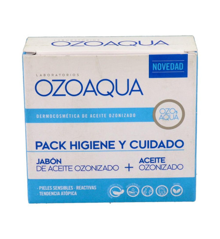 OZOAQUA PACK HIGIENE Y CUIDADO 1 ENVASE 15 ml ACEITE OZONIZADO 1 ENVASE 100 g JABON DE ACEITE OZONIZADO
