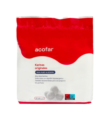 ACOFAR COMPRESAS KARINAS ALGODON 20 UNIDADES