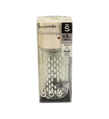 BIBERON VIDRIO TETINA FISIOLOGICA SILICONA BONHOMIA 1 UNIDAD 240 ml TALLA M