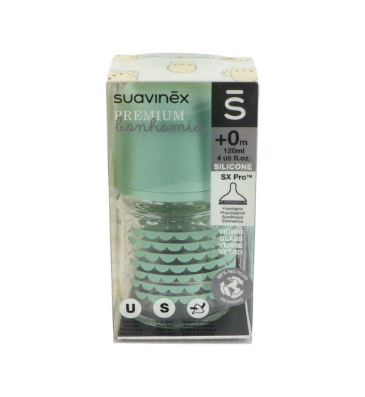BIBERON VIDRIO TETINA FISIOLOGICA SILICONA BONHOMIA 1 UNIDAD 120 ml TALLA S