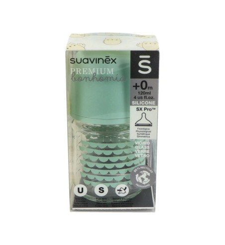 BIBERON VIDRIO TETINA FISIOLOGICA SILICONA BONHOMIA 1 UNIDAD 120 ml TALLA S