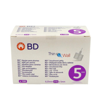 AGUJA PARA PLUMAS ESTERIL BD 100 UNIDADES 31 g 5 mm x 0,25 mm