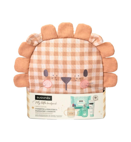 SUAVINEX BABY MY LITTLE BACKPACK LEON 1 ENVASE CREMA DEL PAÑAL 300 ml 1 ENVASE BABY COLOGNE 100 ml BIBERON CON ASAS 6 MESES 150
