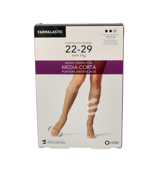 MEDIA CORTA A-D COMPRESION NORMAL FARMALASTIC PUNTA ABIERTA 2 UNIDADES TALLA GRANDE COLOR CAMEL