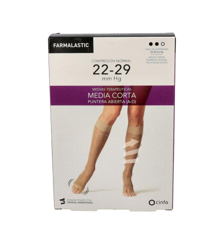 MEDIA CORTA A-D COMPRESION NORMAL FARMALASTIC PUNTA ABIERTA 2 UNIDADES TALLA GRANDE COLOR CAMEL