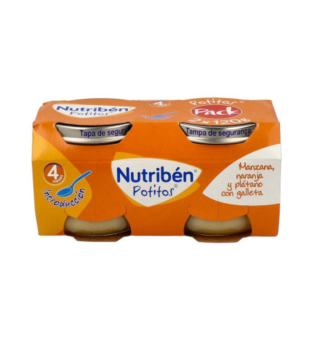 NUTRIBEN POTITO INICIO A LA MERIENDA MANZANA NARANJA Y PLATANO CON GALLETA 2 ENVASES 120 g
